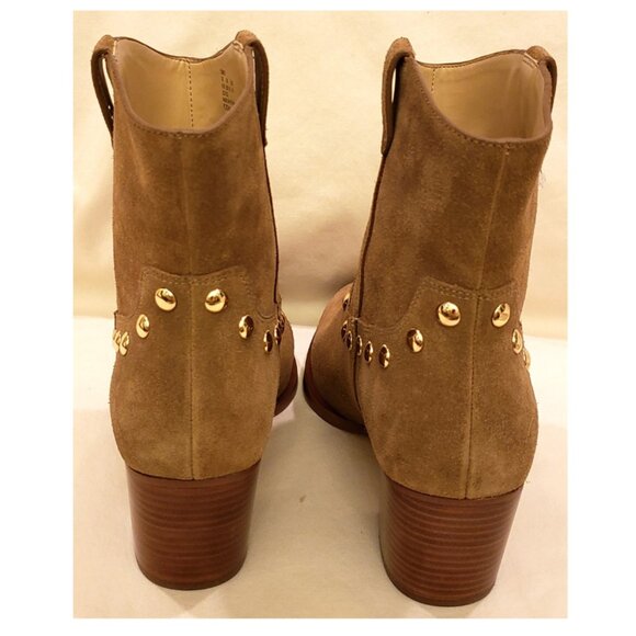 Coach Heeled Gold Studded Ankle Booties Size -9.5B Tan Leather/Suede - Picture 9 of 10